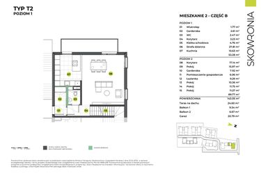 Rzut - Mieszkanie na sprzedaż 5 pokoi o powierzchni 163,84 m² - numer 1BL/2 w Skowronia