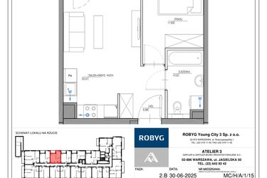 Rzut - Mieszkanie na sprzedaż 2 pokoje o powierzchni 37,21 m² - numer MC/H/A/1/15 w Modern City etap H