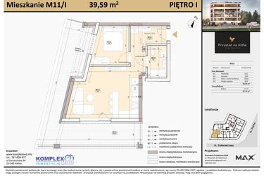 Rzut - Mieszkanie na sprzedaż 1 pokój o powierzchni 39,57 m² - numer M11 w Przystań na Klifie