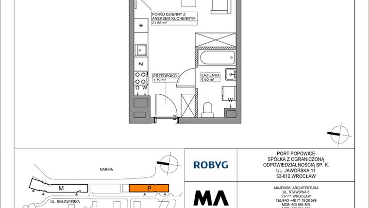 Rzut - Mieszkanie na sprzedaż 1 pokój o powierzchni 27,94 m² - numer PPO/P/B/7/3 w Port Popowice bud. M i P