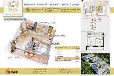 Rzut - Mieszkanie na sprzedaż 2 pokoje o powierzchni 38,69 m² - numer B.7 w Aleja Bohaterów