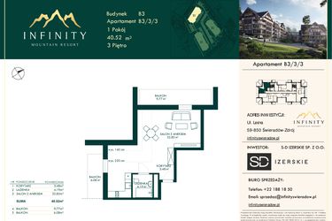 Rzut - Mieszkanie na sprzedaż 1 pokój o powierzchni 40,52 m² - numer B3.3.3 w Infinity Mountain Resort
