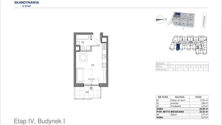 Rzut - Mieszkanie na sprzedaż 1 pokój o powierzchni 25,08 m² - numer I0117 w Park Skandynawia V