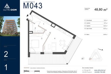 Rzut - Mieszkanie na sprzedaż 2 pokoje o powierzchni 48,8 m² - numer M043 w Ultradom