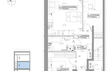 Rzut - Mieszkanie na sprzedaż 3 pokoje o powierzchni 51,15 m² - numer 75 w Boska Ksawerowska V