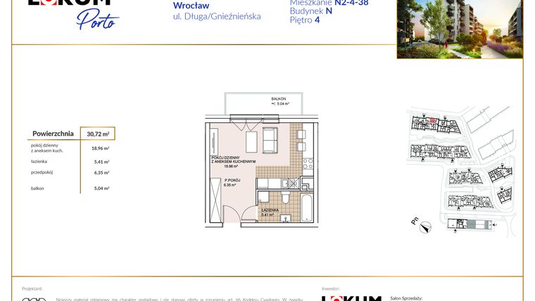 Rzut - Mieszkanie na sprzedaż 1 pokój o powierzchni 30,72 m² - numer N2-4-38 w Lokum Porto etap V bud. N