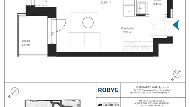 Rzut - Mieszkanie na sprzedaż 1 pokój o powierzchni 27,7 m² - numer A2/1M05 w Sky Point - Apartamenty Inwestycyjne