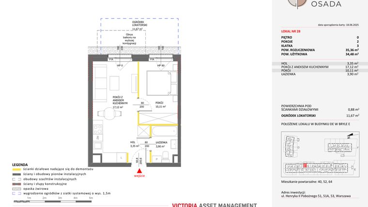 Rzut - Mieszkanie na sprzedaż 2 pokoje o powierzchni 35,36 m² - numer E.28 w Piastova Osada