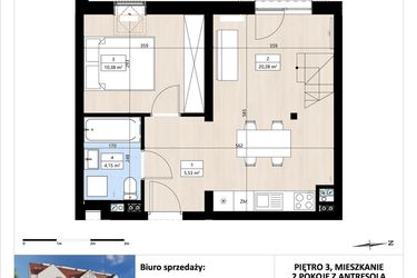 Rzut - Mieszkanie na sprzedaż 2 pokoje o powierzchni 51,06 m² - numer B3/3/33 w Montano bud. B3
