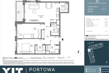 Rzut - Mieszkanie na sprzedaż 3 pokoje o powierzchni 81,21 m² - numer 67 w Portowa Zabłocie