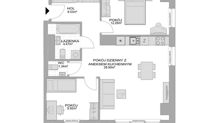 Rzut - Mieszkanie na sprzedaż 3 pokoje o powierzchni 67,29 m² - numer CP/R7/25 w Centralpark