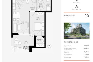 Rzut - Mieszkanie na sprzedaż 2 pokoje o powierzchni 50,32 m² - numer 10 w Semiramis