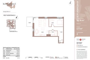 Rzut - Mieszkanie na sprzedaż 2 pokoje o powierzchni 56,96 m² - numer 33 w Kopalniana