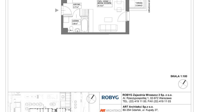 Rzut - Mieszkanie na sprzedaż 1 pokój o powierzchni 30,88 m² - numer I1.1M21 w Nowa Wałowa bud. I1