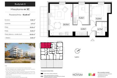 Rzut - Mieszkanie na sprzedaż 3 pokoje o powierzchni 51,45 m² - numer B9.M3C w Novum Rumia