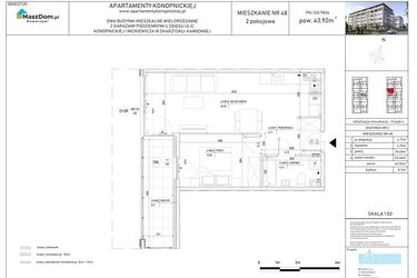 Rzut - Mieszkanie na sprzedaż 2 pokoje o powierzchni 43,92 m² - numer M-48 w Apartamenty Konopnickiej