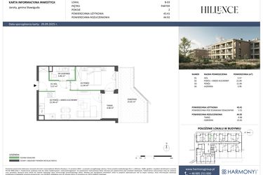 Rzut - Mieszkanie na sprzedaż 2 pokoje o powierzchni 43,41 m² - numer B-03 w Hillence etap 2