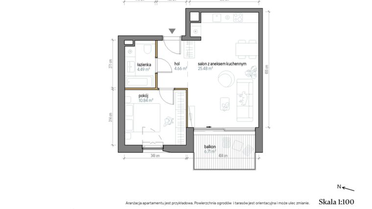 Rzut - Mieszkanie na sprzedaż 2 pokoje o powierzchni 45,47 m² - numer A/0/4 w Kopernika 71