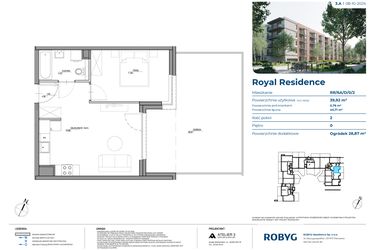 Rzut - Mieszkanie na sprzedaż 2 pokoje o powierzchni 39,92 m² - numer RR/6A/D/0/2 w Royal Residence 6A