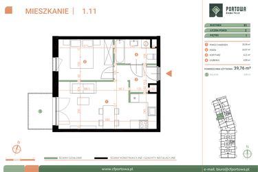 Rzut - Mieszkanie na sprzedaż 2 pokoje o powierzchni 39,76 m² - numer M.01.11 w Casa Feliz Portowa II