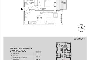 Rzut - Mieszkanie na sprzedaż 2 pokoje o powierzchni 43,19 m² - numer B1-04-40A w Nowa Francuska