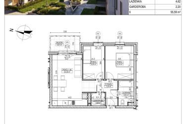 Rzut - Mieszkanie na sprzedaż 3 pokoje o powierzchni 55,59 m² - numer M.B6.03.19 w Osiedle Harmonia bud. B6