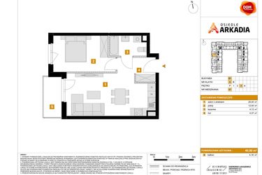Rzut - Mieszkanie na sprzedaż 2 pokoje o powierzchni 40,9 m² - numer B1.41 w Osiedle Arkadia etap 2