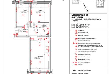 Rzut - Mieszkanie na sprzedaż 3 pokoje o powierzchni 58,91 m² - numer 22_21 w Osiedle 4 Pory Roku - Etap VIII