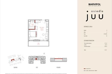 Rzut - Mieszkanie na sprzedaż 1 pokój o powierzchni 29,92 m² - numer B.M032 w Osiedle Juu