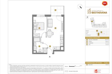 Rzut - Mieszkanie na sprzedaż 2 pokoje o powierzchni 35,4 m² - numer A80 w Apartamenty Beethovena