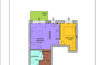 Rzut - Mieszkanie na sprzedaż 2 pokoje o powierzchni 42,1 m² - numer A4 w Osiedle Zuchów