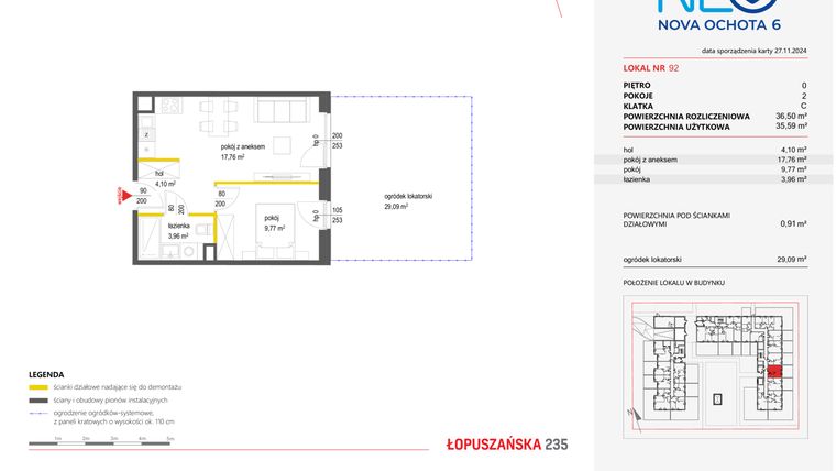 Rzut - Mieszkanie na sprzedaż 2 pokoje o powierzchni 36,25 m² - numer 92 w Neo Nova Ochota 6