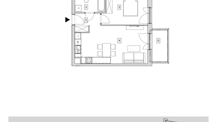 Rzut - Mieszkanie na sprzedaż 2 pokoje o powierzchni 44,98 m² - numer B5-K2-2-3 w ATAL Strachowicka II