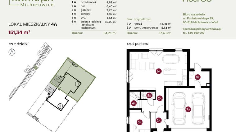 Rzut - Dom na sprzedaż 6 pokoi o powierzchni 151,34 m² - numer 4A w Michałowice Kwitnąca