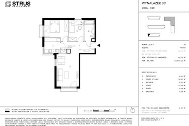 Rzut - Mieszkanie na sprzedaż 3 pokoje o powierzchni 62,1 m² - numer C10.0 w Wynalazek 3A