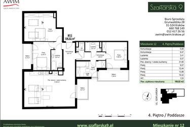 Rzut - Mieszkanie na sprzedaż 5 pokoi o powierzchni 106,82 m² - numer M12 w Szaflarska 9