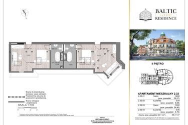 Rzut - Mieszkanie na sprzedaż 1 pokój o powierzchni 39,31 m² - numer 2.32 w Baltic Luxury Residence