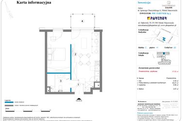 Rzut - Mieszkanie na sprzedaż 1 pokój o powierzchni 37,63 m² - numer 22 w Daszyńskiego Square etap 2