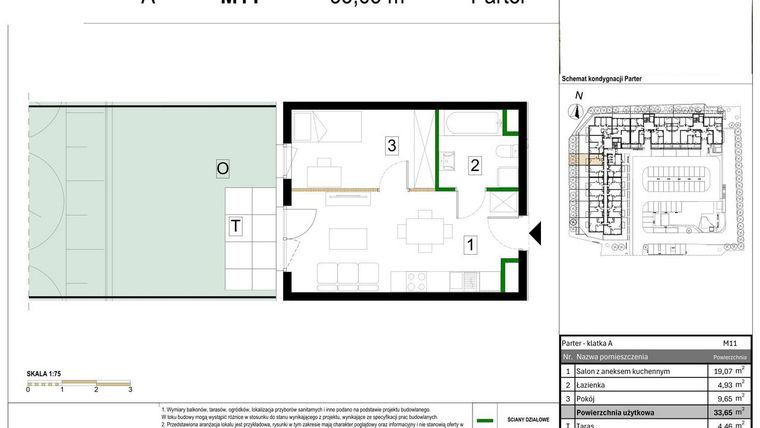 Rzut - Mieszkanie na sprzedaż 2 pokoje o powierzchni 33,65 m² - numer M11 w Zagórskie Tarasy
