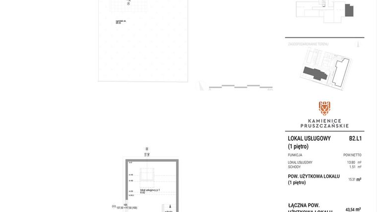 Rzut - Lokal użytkowy na sprzedaż 4 pokoje o powierzchni 61,61 m² - numer B1.L1 w Kamienice Pruszczańskie