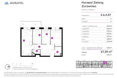 Rzut - Mieszkanie na sprzedaż 4 pokoje o powierzchni 67,3 m² - numer 5.A.4.07 w Murapol Zielony Żurawiniec