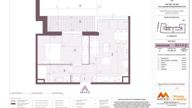 Rzut - Mieszkanie na sprzedaż 2 pokoje o powierzchni 41,96 m² - numer A.01.01 w Apartamenty Józefińska