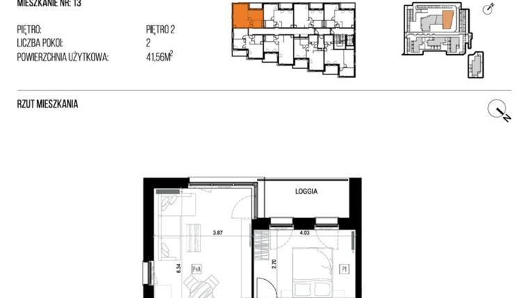 Rzut - Mieszkanie na sprzedaż 2 pokoje o powierzchni 41,56 m² - numer 22K/13 w NATURAMA II