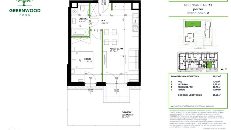 Rzut - Mieszkanie na sprzedaż 2 pokoje o powierzchni 41,97 m² - numer B 35 w Greenwood Park