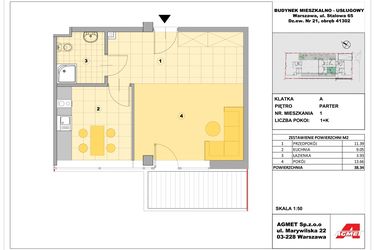 Rzut - Mieszkanie na sprzedaż 1 pokój o powierzchni 37,89 m² - numer 1 w Stalowa 65