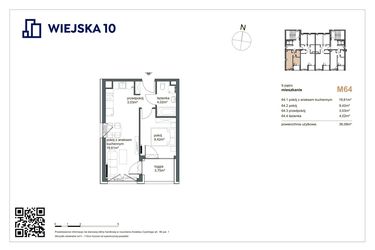 Rzut - Mieszkanie na sprzedaż 2 pokoje o powierzchni 36,08 m² - numer 64 w Wiejska 10