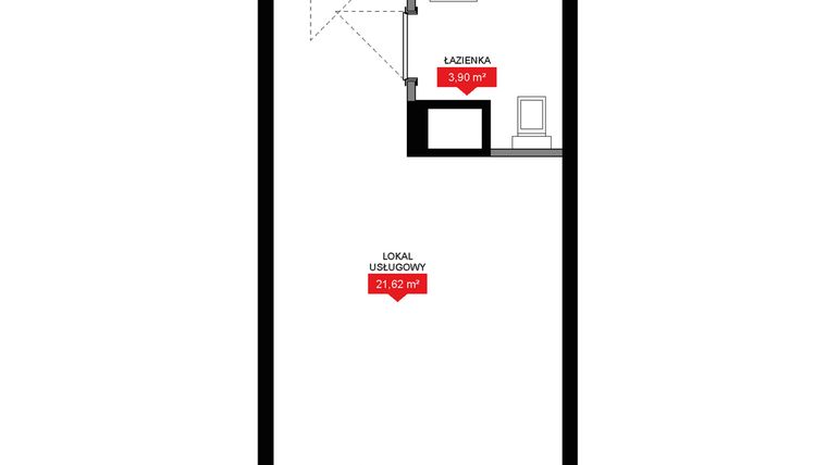 Rzut - Mieszkanie na sprzedaż 1 pokój o powierzchni 25,52 m² - numer A1 106LU w 29L - Apartamenty inwestycyjne