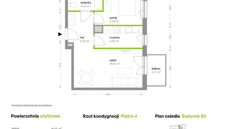 Rzut - Mieszkanie na sprzedaż 2 pokoje o powierzchni 45,15 m² - numer B2/4/E40 w Bemowo Vita