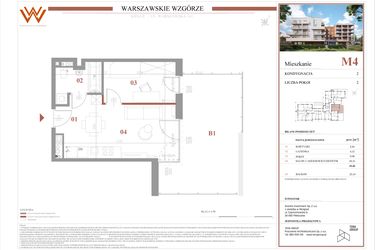 Rzut - Mieszkanie na sprzedaż 2 pokoje o powierzchni 33,42 m² - numer M4 w Warszawskie Wzgórze
