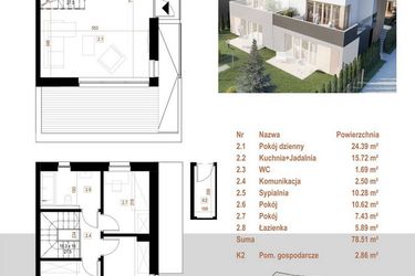 Rzut - Mieszkanie na sprzedaż 5 pokoi o powierzchni 78,51 m² - numer 7.2 w Osiedle Dębowe